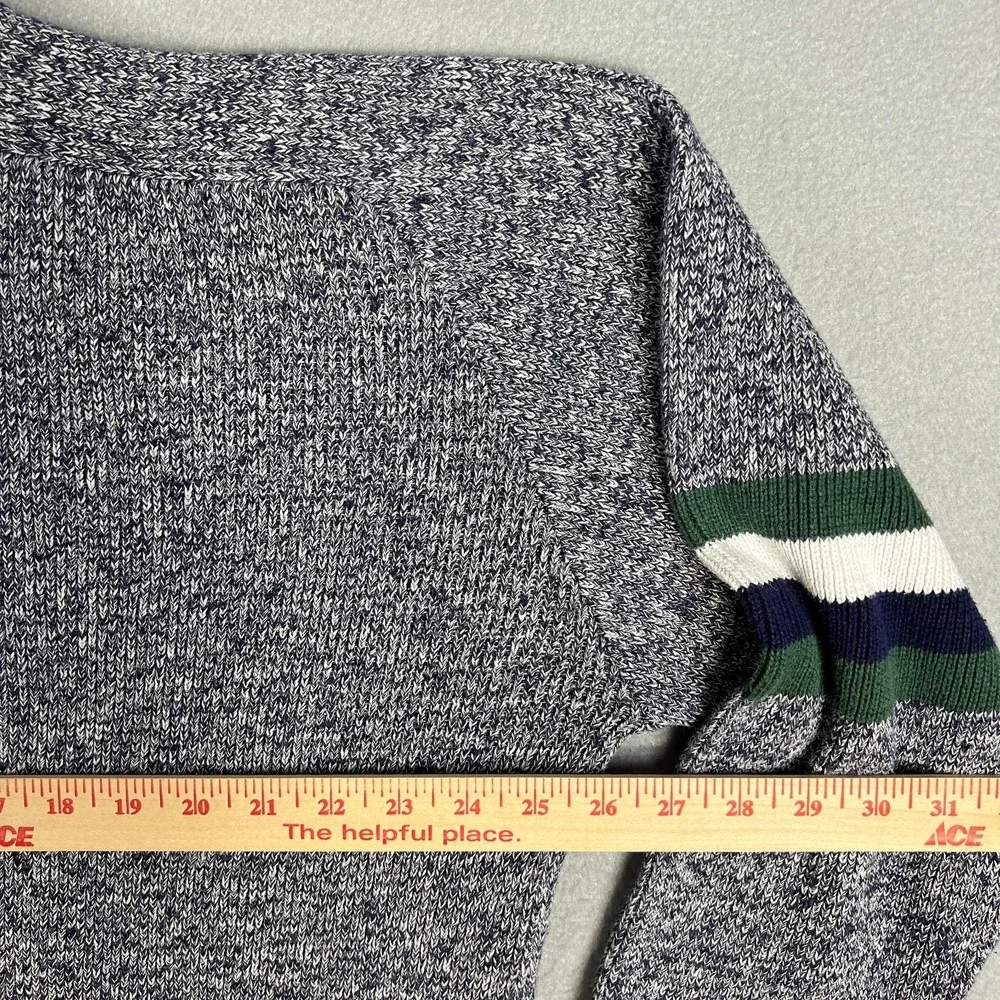 VTG Marled Gray Raglan Sweater XL Boxy Baggy Knit Striped Arms Cotton Ramie